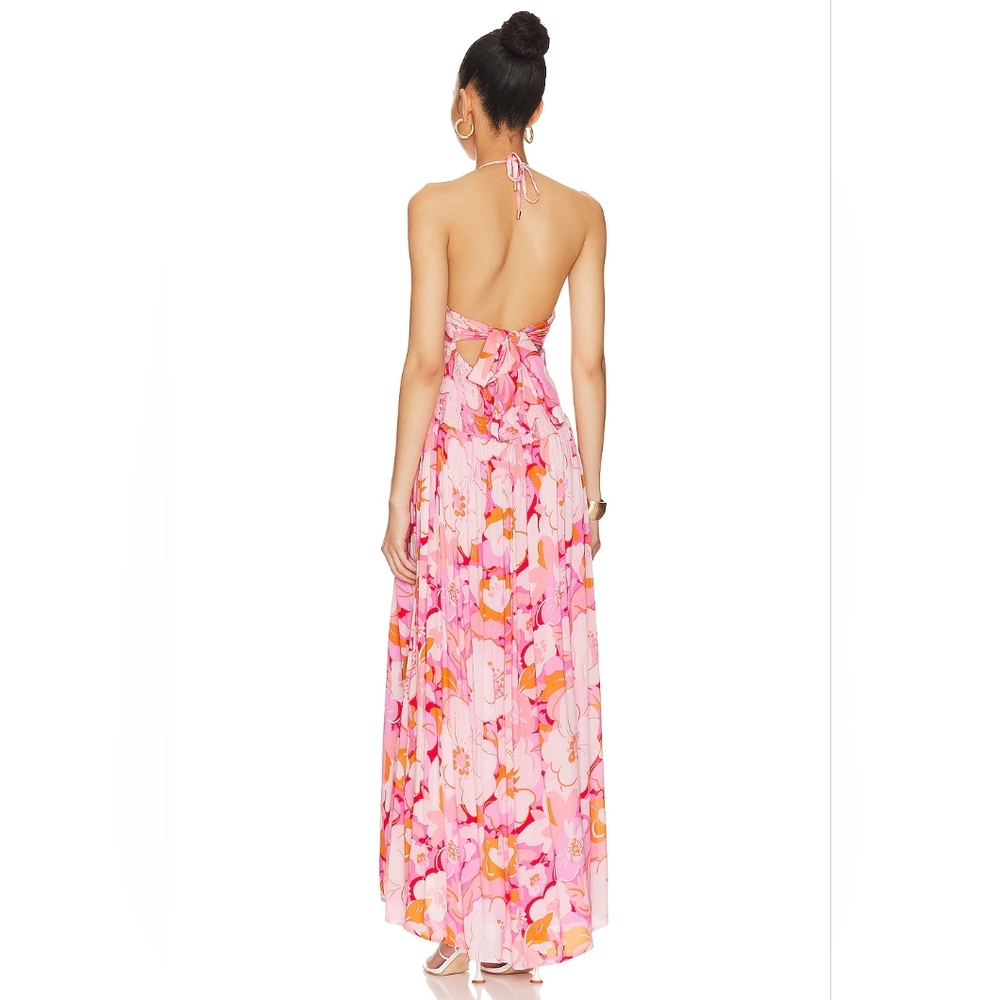 MINKPINK Josie Pink Floral Halter Maxi Dress Resort Vacation Wedding Guest L - Picture 2 of 10